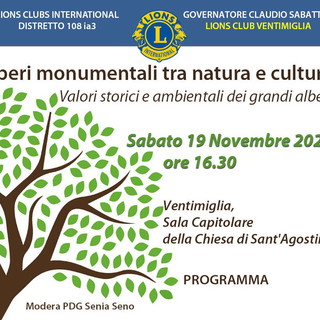 Ventimiglia: sabato prossimo a Sant'Agostino conferenza Lions su ‘Alberi monumentali tra natura e cultura’