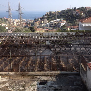 Nelle foto la serra incendiata