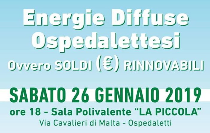 Ospedaletti: il 26 gennaio alla 'Piccola' la presentazione del progetto 'EnDOs' sulle energie rinnovabili