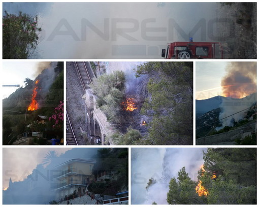 Ventimiglia: incendio alle Calandre, l'opera di spegnimento proseguirà stanotte, ferito uno straniero (Foto e Video)