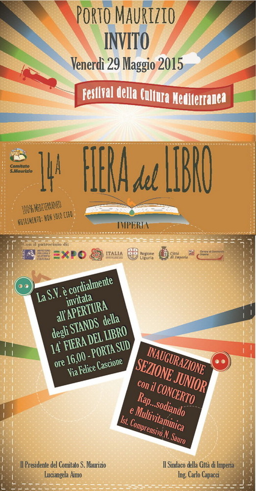 Il prossimo weekend, il Festival Internazionale della Cultura Mediterranea - Fiera del Libro Imperia 2015