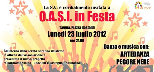 Taggia: stasera, spettacolo in Piazza Gastaldi dell’Associazione di Volontariato OASI