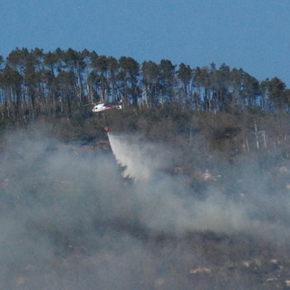 Sanremo: incendio di bosco e sterpaglie tra San Romolo e Monte Bignone, due elicotteri in azione