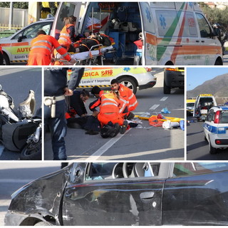 Taggia: scooter centra un'auto che svolta sulla superstrada, 44enne ferito e portato in ospedale (Foto)