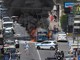 Camporosso: furgoncino a fuoco sull'Aurelia, strada chiusa e vigili del fuoco in azione (Foto e video)