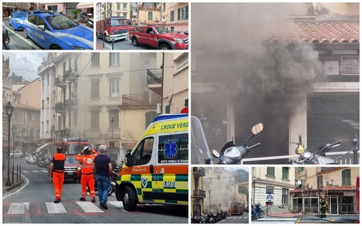 Ventimiglia, incendio al Bazar Marrakech di via Mameli: titolare ustionato e strada chiusa (Foto)