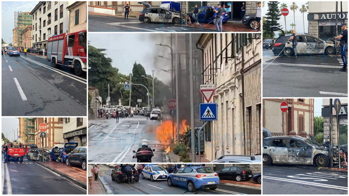 Imperia: auto prende fuoco improvvisamente in via Serrati, famiglia salva per miracolo (Foto)