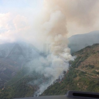 Triora: incendio doloso partito dalla strada dell'ex cava, fiamme spente ed ora via alla bonifica (Foto e Video)