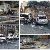 Costarainera: sei auto distrutte da un incendio nella notte, erano parcheggiate sopra il campo sportivo (Foto e Video)