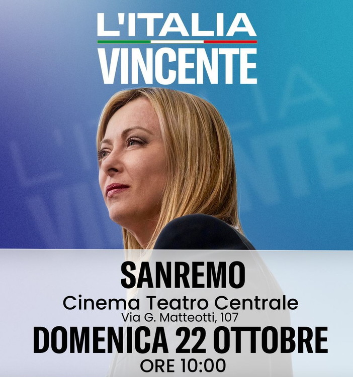 Sanremo: domenica prossima 'Italia vincente', Fratelli d'Italia rivive un anno di Governo