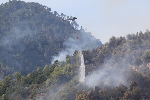 Incendio tra Ventimiglia e Dolceacqua: fiamme vicino alle case, mobilitati canadair ed elicotteri