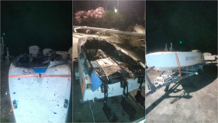 Riva Ligure, imbarcazione in fiamme: pronto intervento dei vigili del fuoco (Foto)