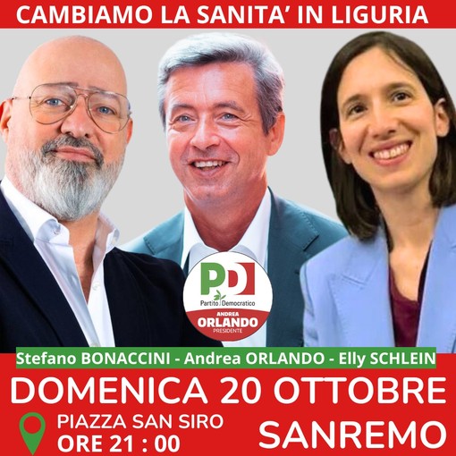 Sanremo: domani sera Bonaccini e Schlein in piazza San Siro a sostegno del candidato Andrea Orlando