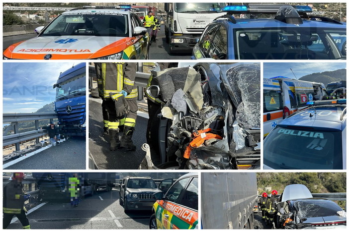 Ventimiglia: incidente stradale tra il confine e la barriera, tre auto distrutte e sei feriti (Foto)