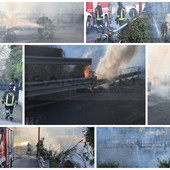 Sanremo: incendio di sterpaglie in strada Borgo Tinasso sopra l'Aurelia Bis, intervento dei Vvf (Foto e Video)