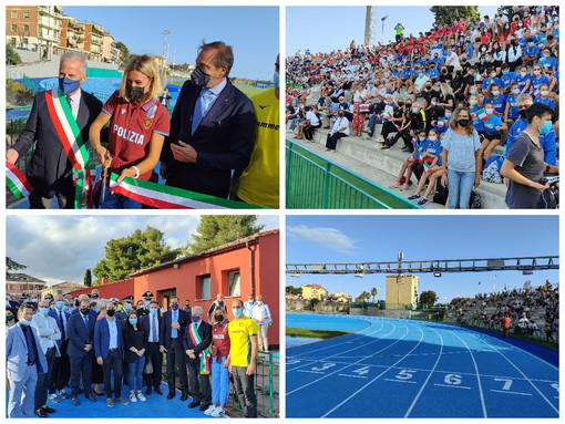 Imperia, taglio del nastro per il nuovo campo di atletica del Prino. Il sindaco Scajola: “Struttura di eccellenza che si colloca tra i primi stadi d’Italia” (foto e video)