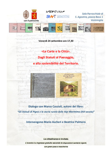 Ventimiglia: venerdì l'incontro “Le carte e la città, dagli statuti alla tutela del paesaggio e alla sostenibilità del territorio”