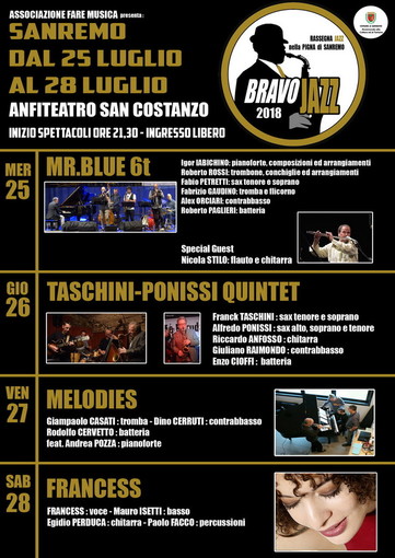 Sanremo: questa sera a Bravo Jazz 2018 ecco il Taschini Ponissi Quintet