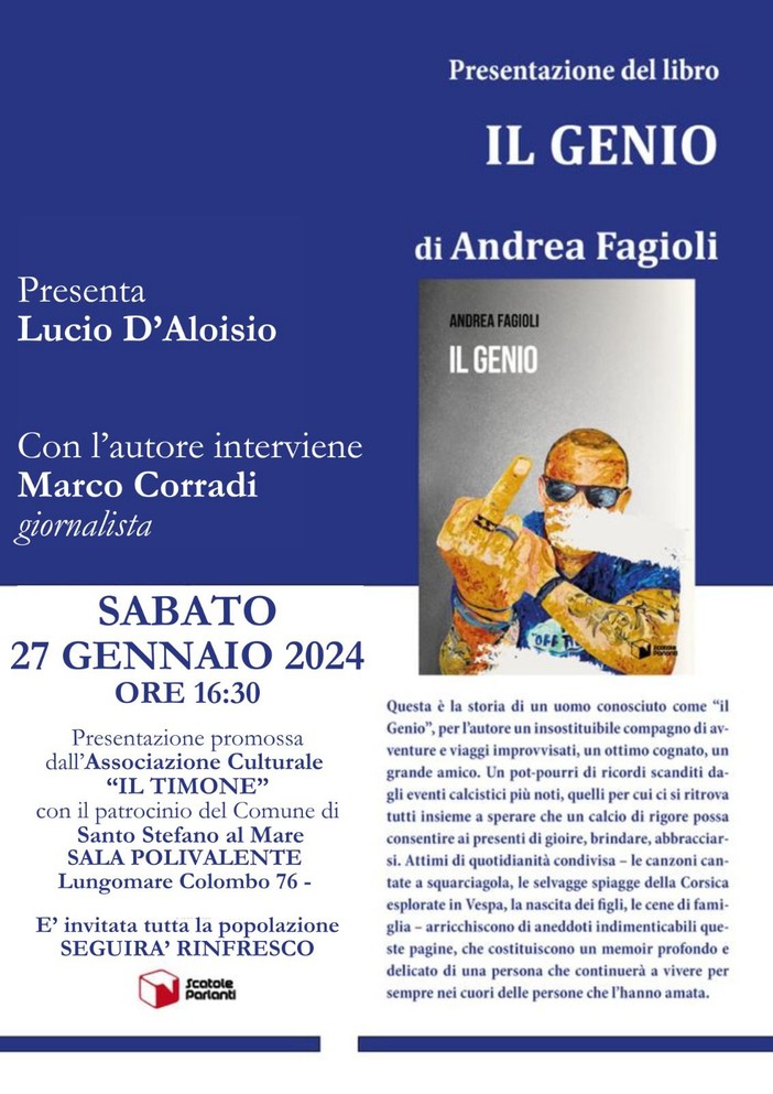 Santo Stefano al Mare: domani la presentazione del nuovo libro di Andrea Fagioli