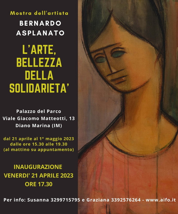 Diano Marina: ‘L’Arte, bellezza della Solidarietà’, una mostra con le opere del pittore Bernardo Asplanato