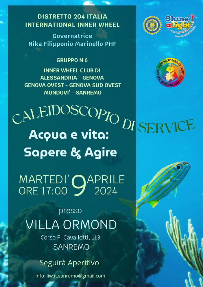 Sanremo: martedì prossimo, presentazione del progetto ‘Acqua e Vita: Sapere &amp; Agire’ dell’International Inner Wheel