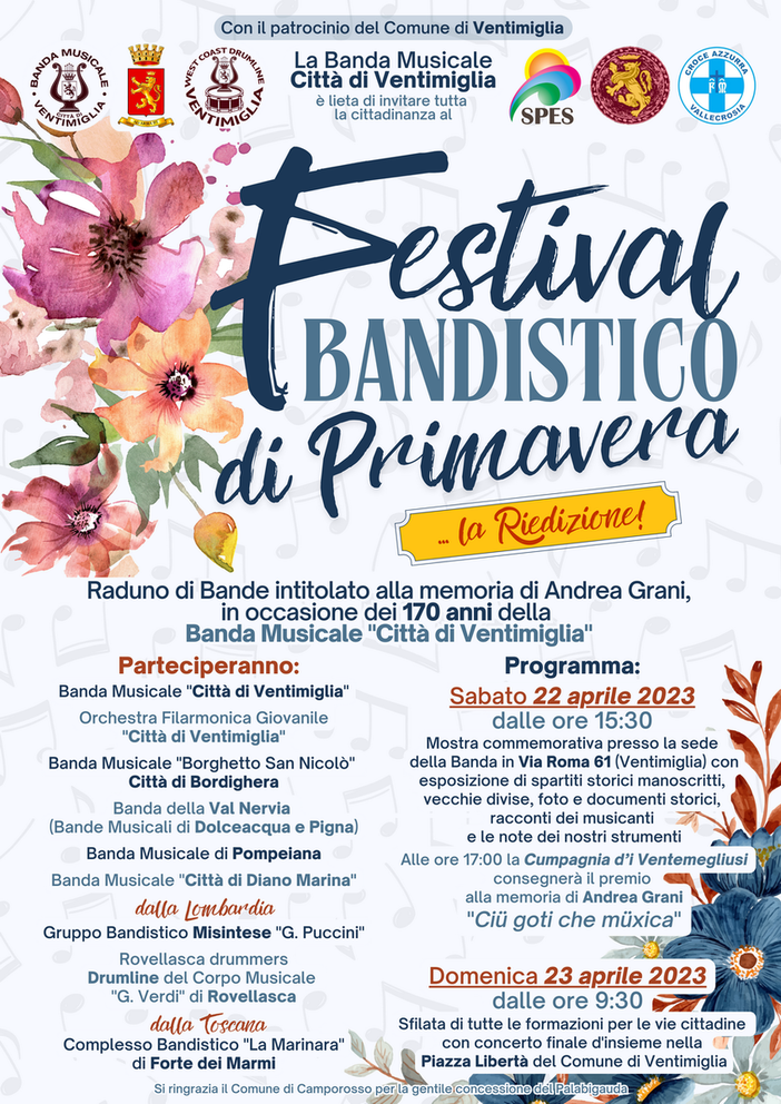 Ventimiglia: inizia domani il Festival Bandistico di Primavera - 1° Memorial Andrea Grani