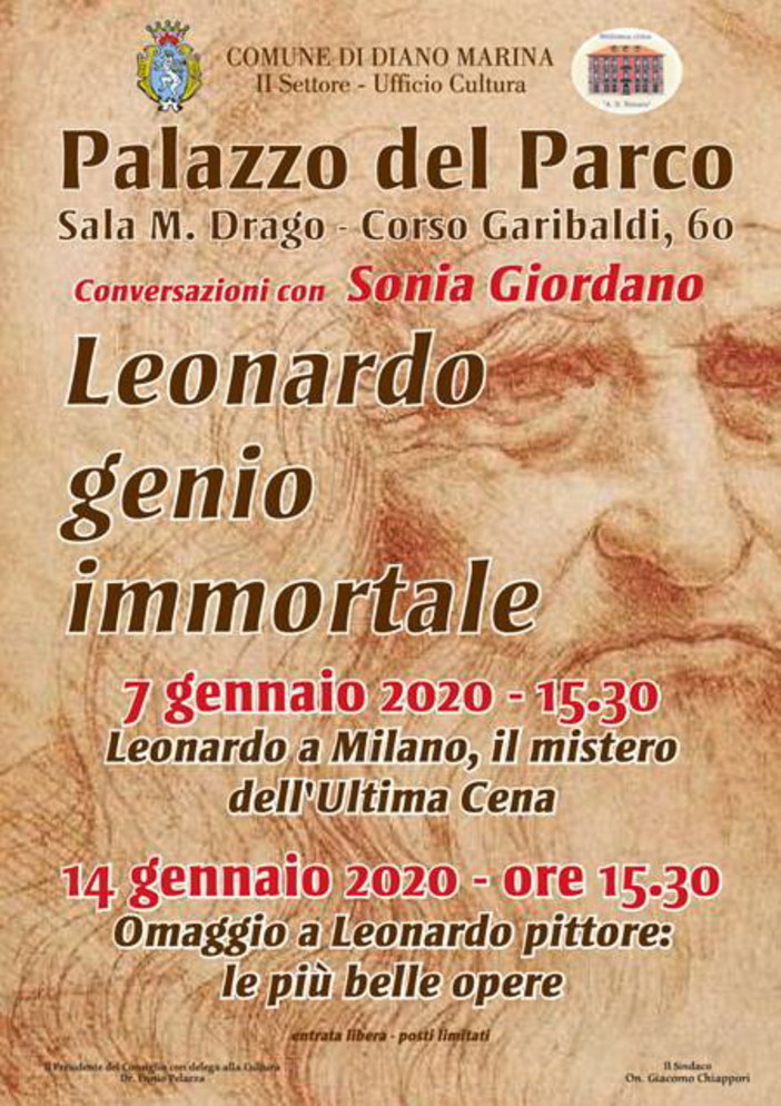 Diano Marina: martedì prossimo, incontro dal titolo ‘Leonardo a Milano, il mistero dell’Ultima Cena’
