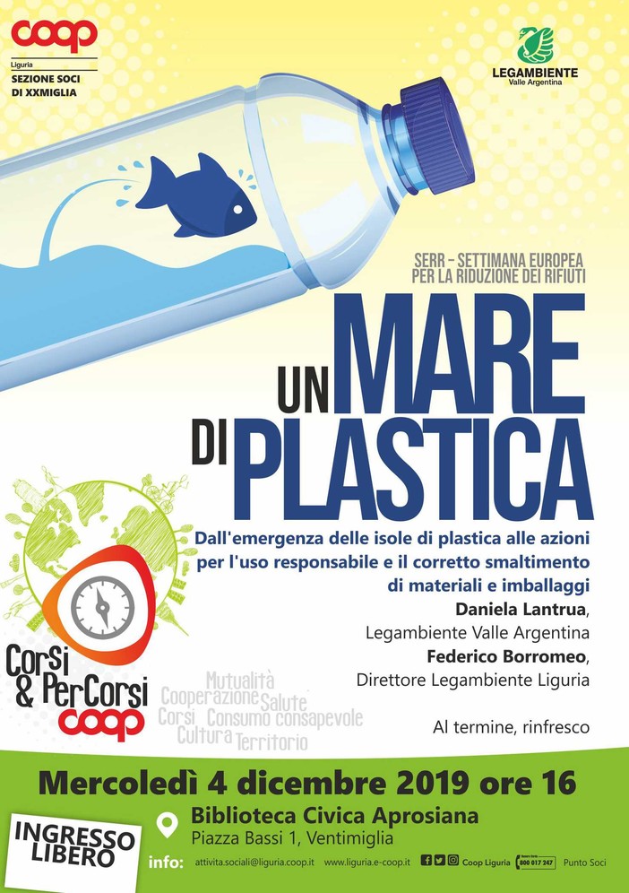 Ventimiglia: Coop Liguria propone l’incontro ‘Un mare di plastica’ per un uso responsabile di materiali e imballaggi