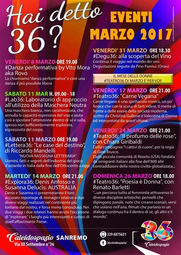 Sanremo: un lungo marzo di eventi al “36 Capeidospazio” di via XX Settembre