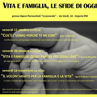 Imperia: serie di incontri organizzati dal 'Centro per la Famiglia e per la Vita'