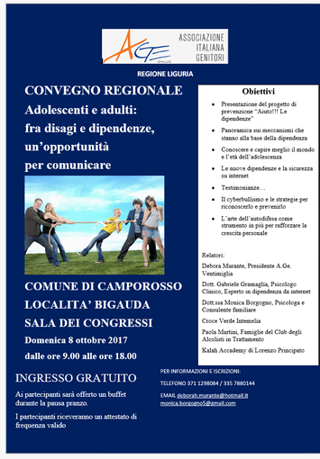 Camporosso: domenica il convegno regionale “Adolescenti e adulti: fra disagi e dipendenze, un’opportunità per comunicare”