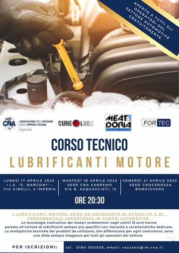 CNA Imperia: &quot;In programma corso di formazione tecnica sui lubrificanti motore&quot;