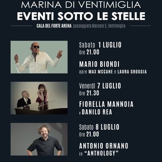 Ventimiglia: a luglio 'Eventi sotto le stelle con MDC, ospiti Mario Biondi, Fiorella Mannoia e Antonio Ornano