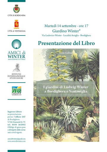 Domani all'Arziglia la presentazione del libro sui giardini Winter a Bordighera e Ventimiglia