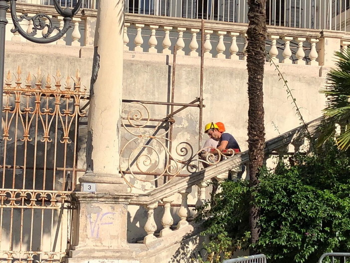 Sanremo: iniziati i lavori di sistemazione al 'Colombo', a breve riaprirà l'ingresso di piazza Muccioli (Foto)