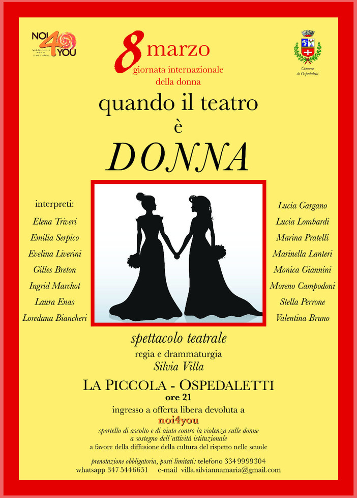 Ospedaletti: l'8 marzo a La Piccola lo spettacolo “Quando il teatro è donna”