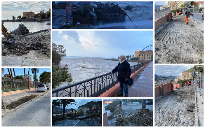 Nelle foto il Sindaco Scullino sulla passerella il 2 ottobre e il 'prima' e dopo sul lungomare