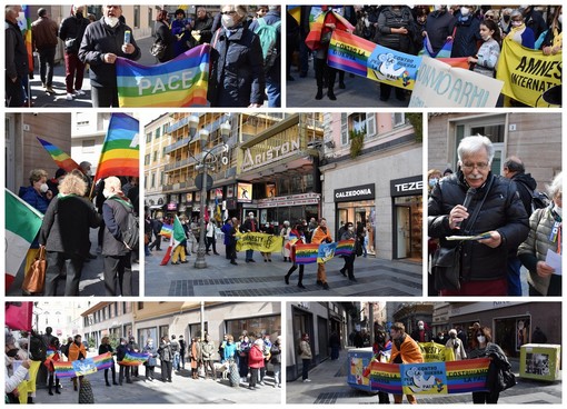 'Contro la guerra per la Pace': manifestazione nel centro di Sanremo per dire no al conflitto in Ucraina (Foto e Video)