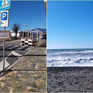 Forte vento: a Vallecrosia strada chiusa per mareggiata (Foto)