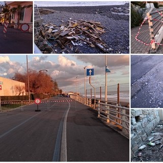 Pietre e sabbia sul lungomare di Bordighera, la mareggiata danneggia gli stabilimenti balneari (Foto e video)