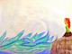 Una bambina dai capelli rossi affacciata sulle onde minacciose del mare di Sanremo: il racconto di Enzo Iorio nei disegni dei bambini