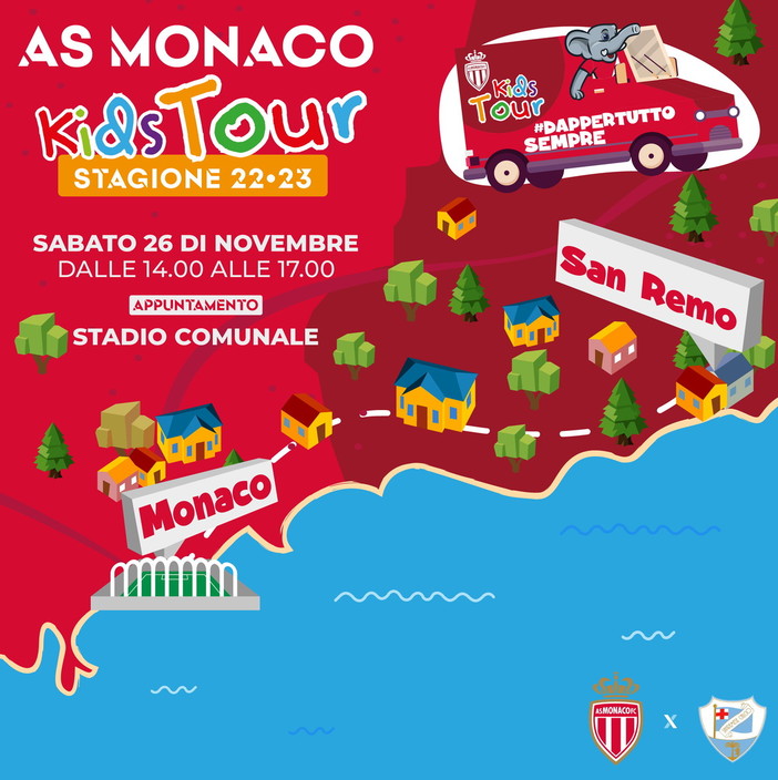 Sanremo: il 26 novembre il Monaco sarà allo stadio 'Comunale' per il 'Kids Tour' con la Sanremese