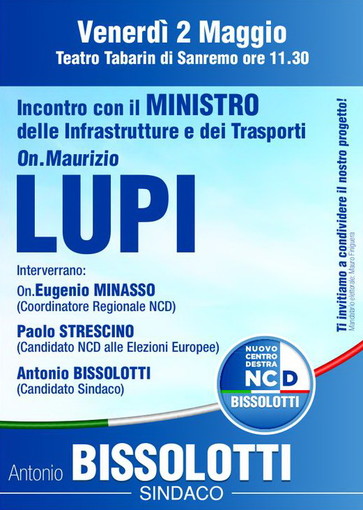 Sanremo: venerdì prossimo dopo Ventimiglia il Ministro Lupi sarà al Tabarin di Sanremo