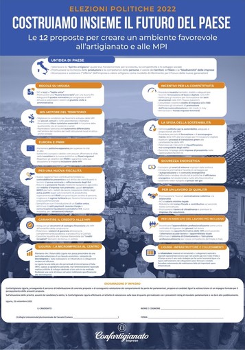 Verso le elezioni politiche 2022: 12 proposte di Confartigianato ai candidati liguri