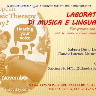 Vallecrosia: sabato prossimo, pomeriggio di laboratori musicali e lessicali per la 'Giornata della Musicoterapia'