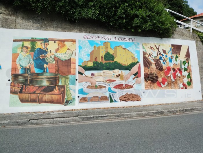 Ceriana: ecco i 'murales' che accolgono i visitatori all'ingresso del paese con 'sousisa' e confraternite (Foto)