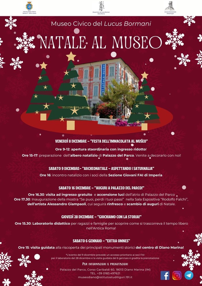 Natale al Museo Civico di Diano Marina: il calendario delle attività per le feste