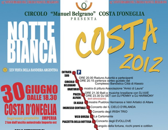 Imperia: sabato prossimo la 'Notte bianca di Costa d'Oneglia e la Festa della Bandiera Argentina