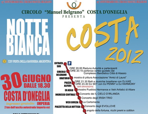 Imperia: sabato prossimo la 'Notte bianca di Costa d'Oneglia e la Festa della Bandiera Argentina