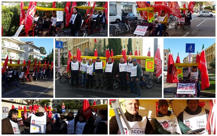 #OcchioAllaLetteraOnBike: stamattina la protesta dello Spi-Cgil contro i tempi di attesa per gli esami (Foto e Video)